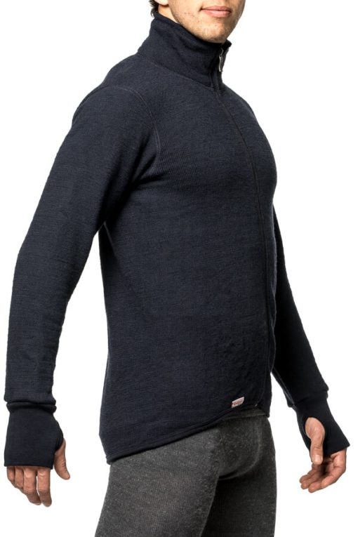 photo of woolpower 600 full zip sweater in dark navy colour