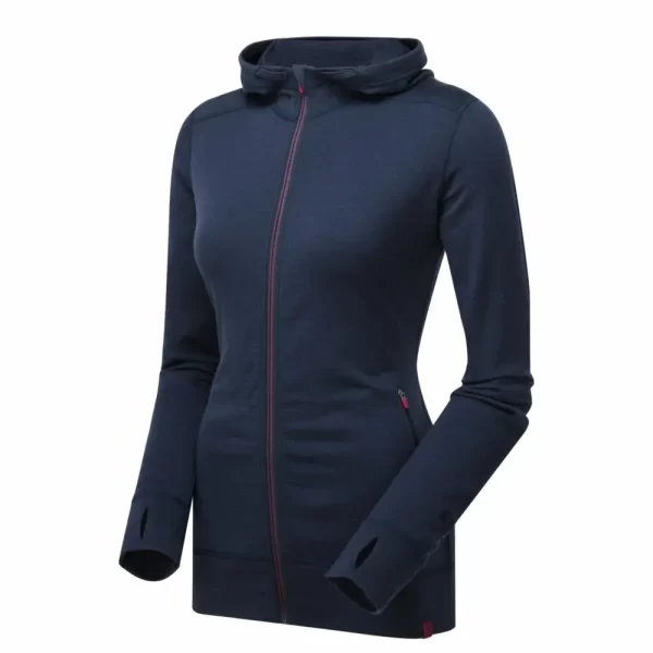 photo of Keela womens merino hoody night blue angled