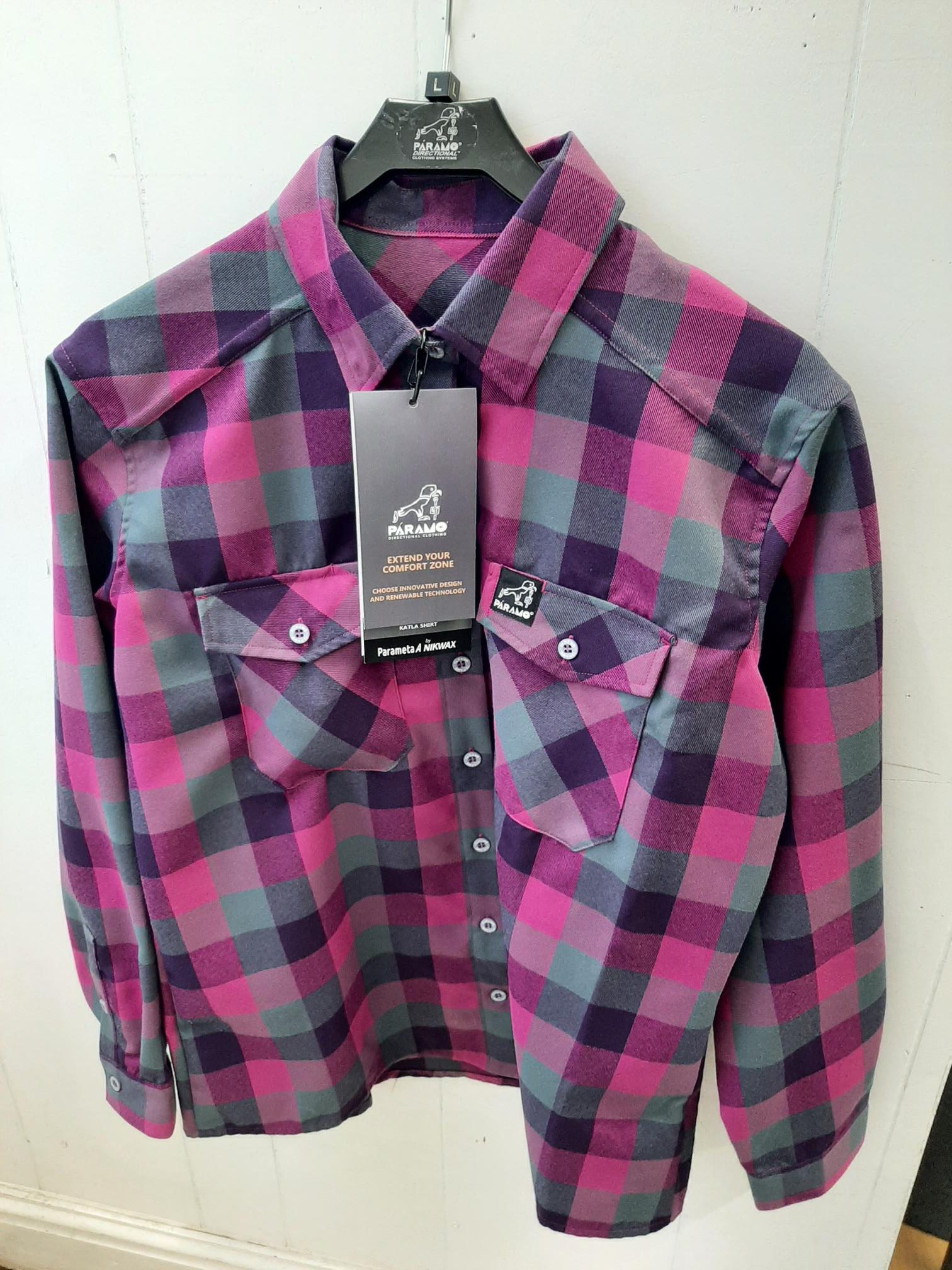 photo of Paramo womens katla long sleeve shirt foxglove gingham check